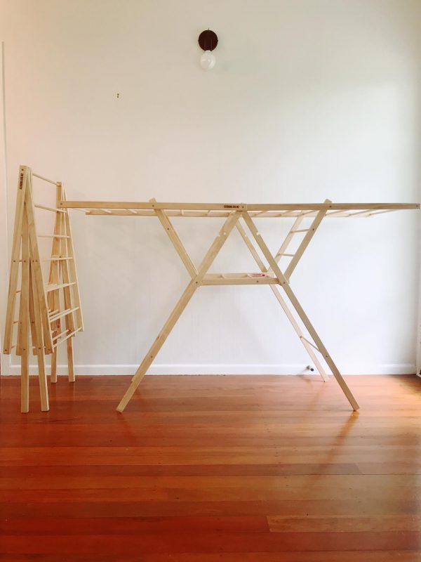 Timber clothes drying frame in studio